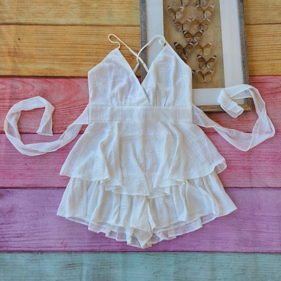 Princess Polly White Theodora Ruffle Playsuit 8 - Picture 8 of 12